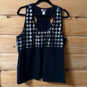 Black and Silver metallic Checkered Tank Top racer back V Sport size 22/24